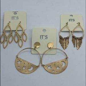 3pr NWT Gold Tone Earrings